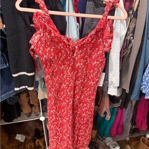 Japna Red Floral Dress with Ruffle Accents